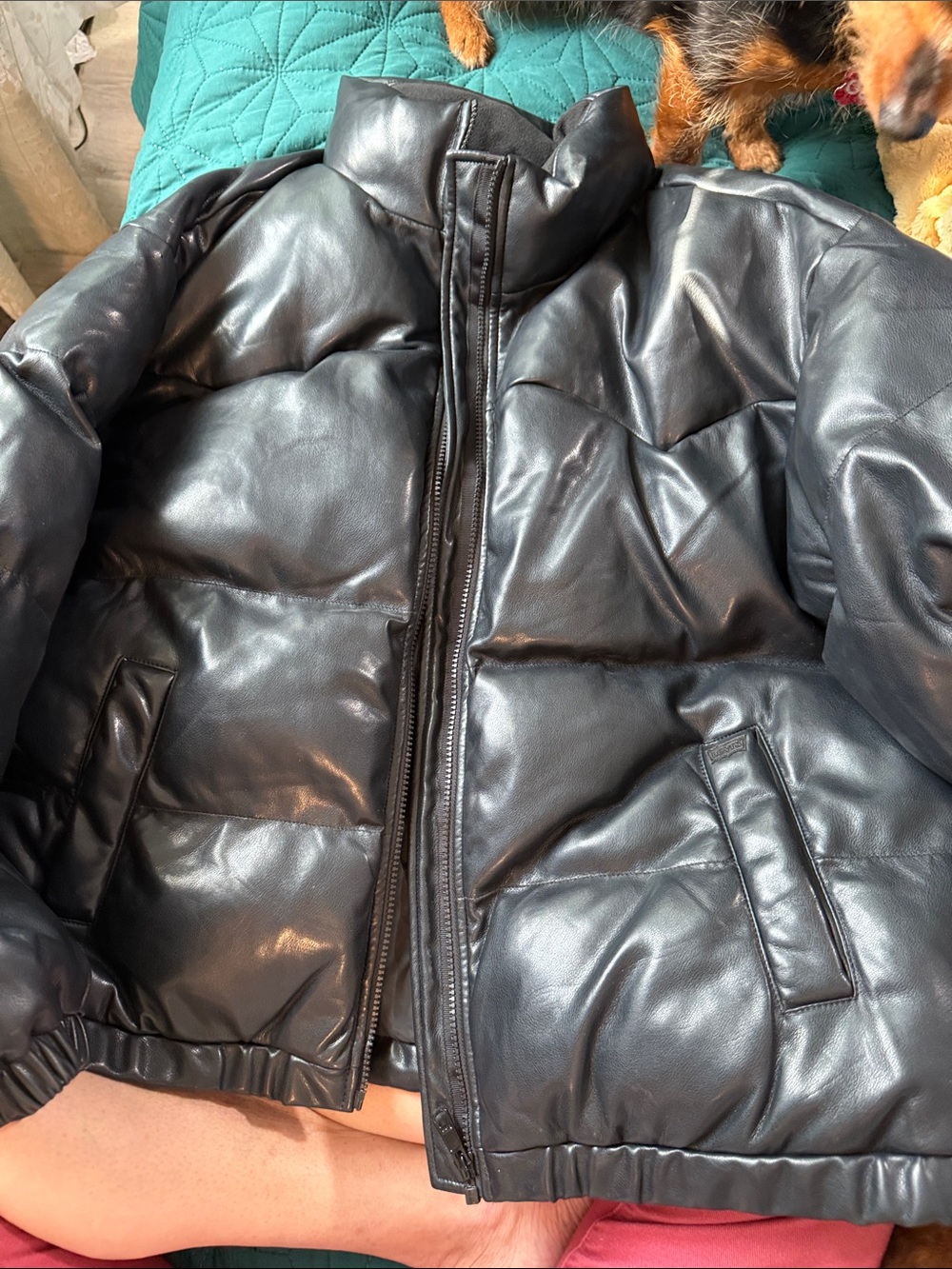 Levi Black Faux Leather Puffer Jacket